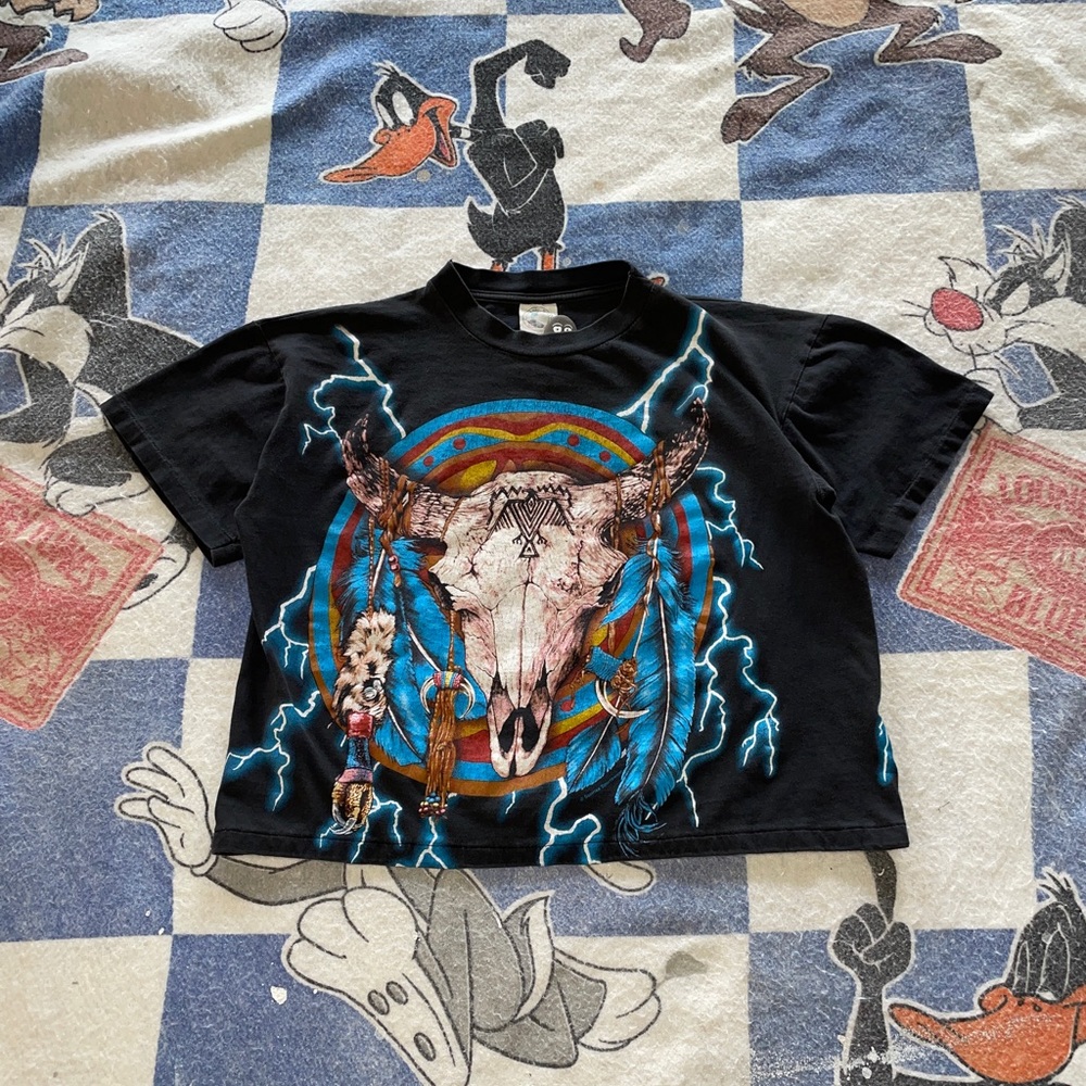 Vintage American thunder bull skull tee